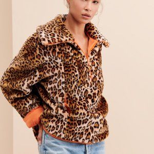 J.O.A. Leopard Half Zip Jacket, Camel Leopard, S